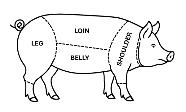 line diagram of pork butchery joints